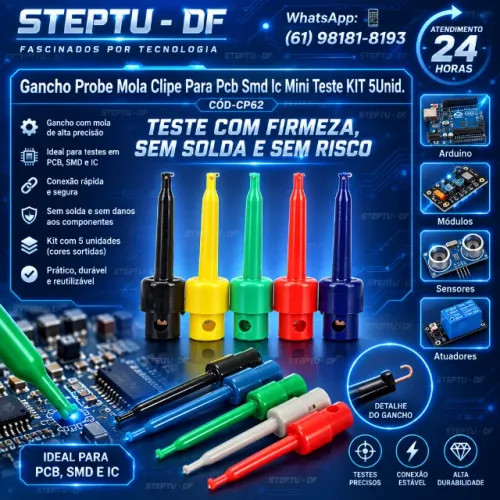 Gancho Probe Mola Teste Clipe Para Pcb Smd Ic Arduino Automação COD-CP62 KIT 5 Unid.