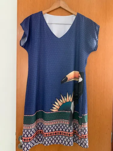 Vestido Curto Estampado Tucano Azul Marinho P/M