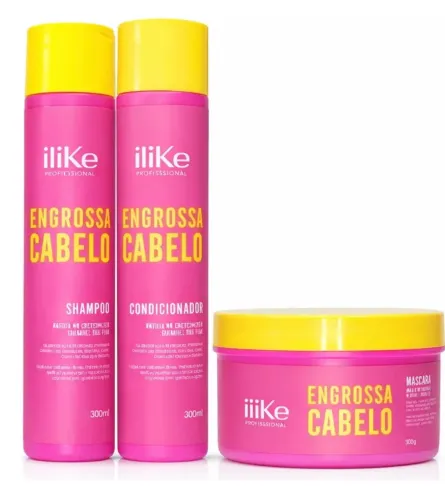 Kit shampoo condicionador máscara engrossa cabelo ilibe