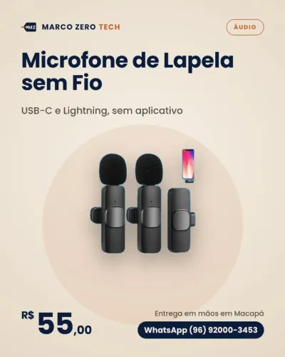 Microfone de Lapela sem Fio