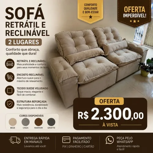 Sofá retrátil e reclinável pronta entrega em oferta