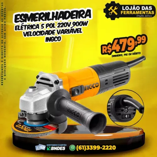 Esmerilhadeira Angular 5 Pol 220V 900W Velocidade Variável Ingco