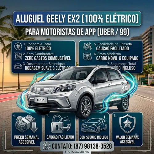 Aluguel locação Geely EX2 max para uber e 99