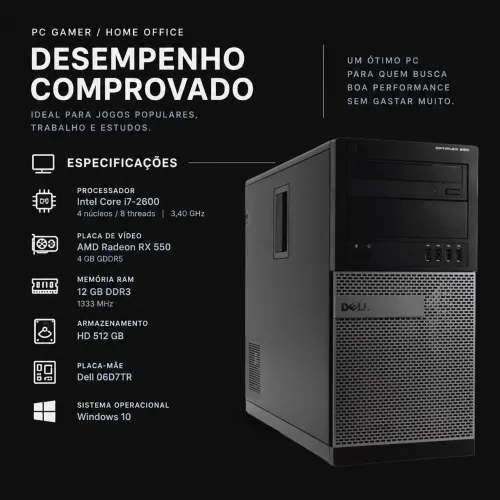 PC Dell i7 / RX 550 / 12gb ram 