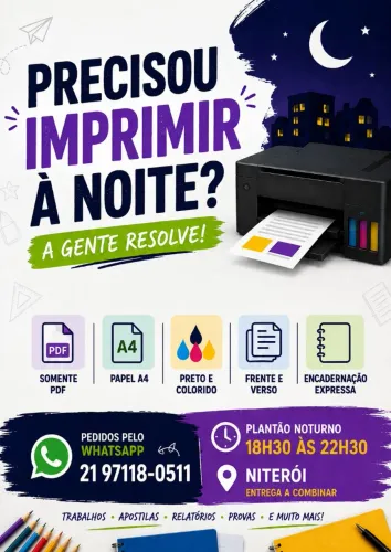 Impressão de Apostilas e Documentos à Noite em Niterói