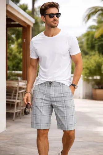 Bermuda masculina tam 46 cinza xadrez Urban