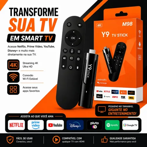 TV Stick Y9 M98 Android 11 4K Wi-Fi 5G Controle por Voz