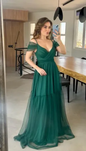 Vestido de festa verde esmeralda