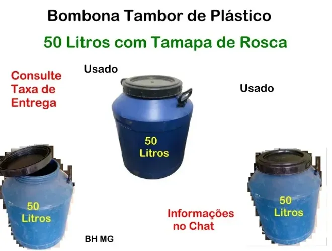 Bombona Tambor de Plástico 50 Litro restaurante auto Reservatório alimento construção agro