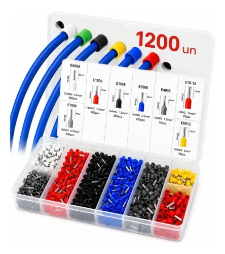 Kit 1200 Elétrico Terminais Tubular Ilhós 0,5mm Até 10mm
