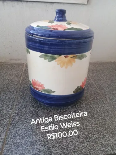 Pote Biscoiteira Antiga Cerâmica Estilo Weiss flores Vintage - Marília sp