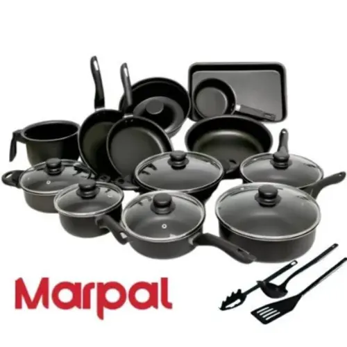 Conjunto Panelas 16 ou 10 Peças Antiaderente Teflon Tampa Vidro Preto Vermelho Rose 