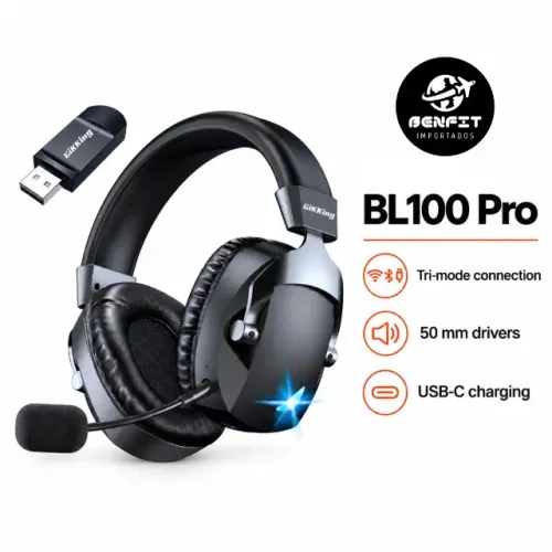 Headset Gamer Sem Fio Acinaci BL100 Pro Conexão Tripla 2.4g Dongle Usb, Bluetooth ou 3.5mm