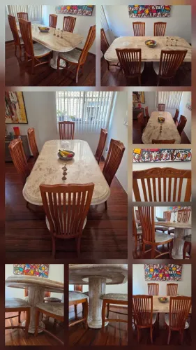 Conjunto Mesa Mármore Botticino/Perlato/Crema 2,04x1,04m + 6 Cadeiras Mogno ou só a mesa