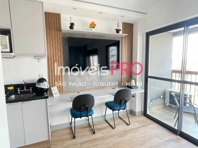 Studio no Brooklin com 28m² pronto para morar, com ar condicionado em condomínio novo