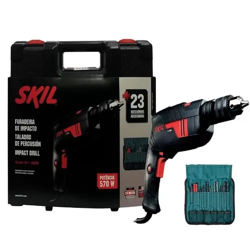 Furadeira de Impacto Skil 6555 570W 220V acessórios e maleta com 23 Acessórios Skil