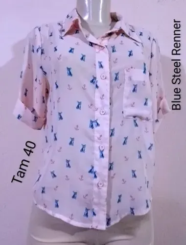Blusa feminina Tam 40 Blue Steel Renner novíssima com transparência 