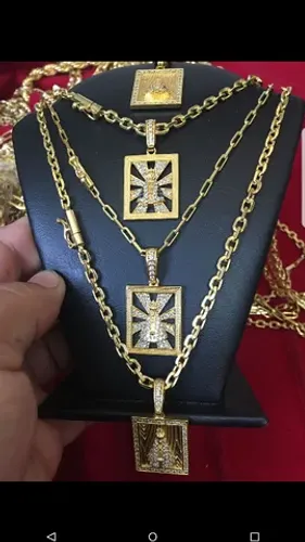 Cordão fininho dia dos namorados banhado com camadas de ouro fino pingente grátis
