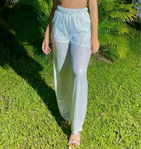 Calça brilhante branca 