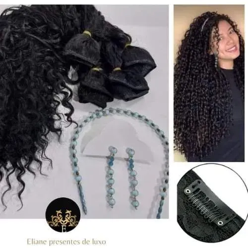 Aplique afro com acessórios,  4 telas.