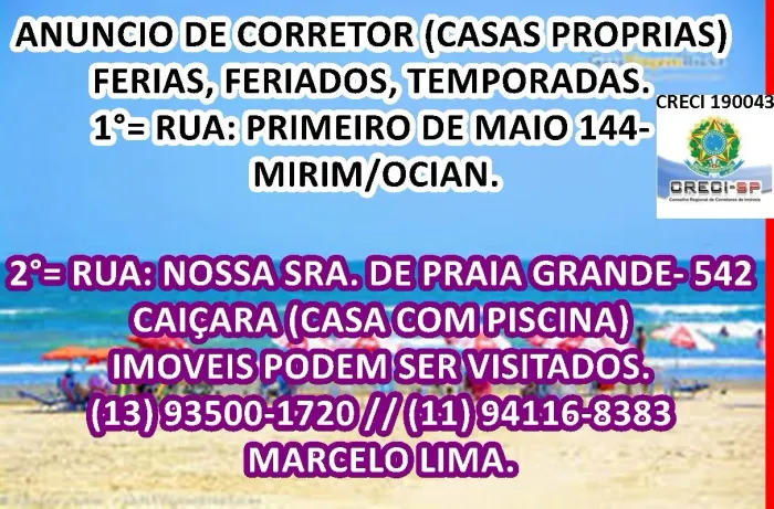 Casas Para Fins de Semana, Férias, Feriados - Praia Grande