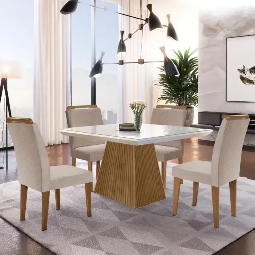 Mesa de Jantar Base Ripado com 4 Cadeiras tt876
