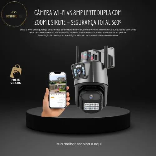 Câmera Wi-Fi 4K 8MP Lente Dupla com Zoom E Sirene policial - Segurança Total 360º