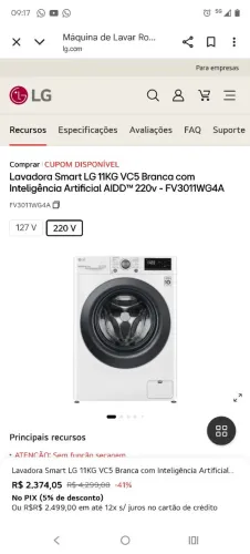 Vende-se máquina lava e seca LG 11kg