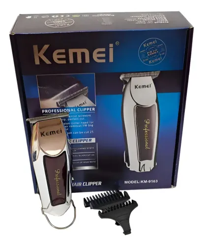 Aparador De Barba E Cabelo Sem Fio Kemei Km-9163 110v/220v Prata Com Marrom