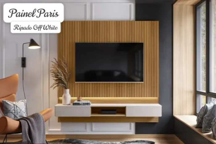 Painel de Tv com Led até 70 Polegadas de 1.80 Paris Lukaliam:off White / Jequitiba OFF WHI