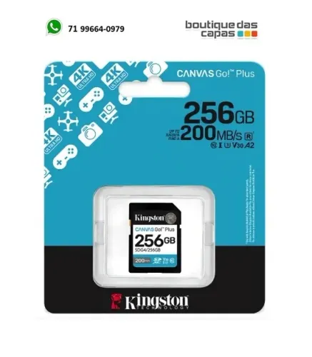 Cartão de memória Kingston SDG4/256GB Canvas Go Plus 256GB Canon Nikon Sony Fujifilm