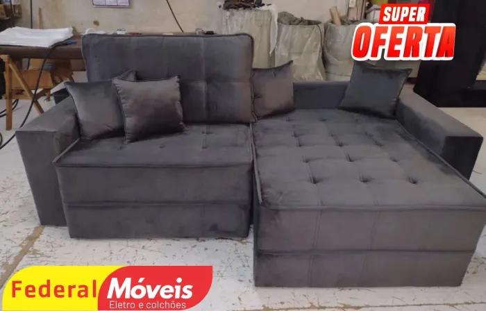 Sofá Cama 2,30m Veludo Retrátil - Temos Crediário 