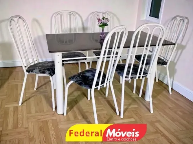 Mesa de Jantar Natal em Ferro 1.40x75m c/ 6 cadeiras - Desconto Relâmpago