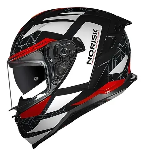 Capacete Norisk Strada 2 Evoque Preto Branco Vermelho Brilho