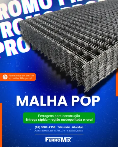 Malha pop - Malha para piso e lajes - Entrega rápida e parcelamento em até 10x