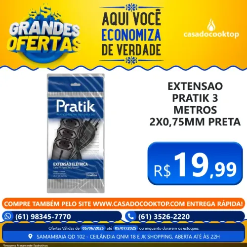 EXTENSAO PRATIK 3 METROS 2X0,75MM PRETA