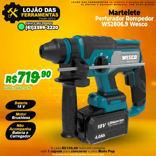 Martelete Perfurador Rompedor Bateria 18v WS2806.9 Wesco