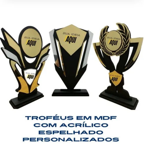 Troféu Personalizado em Mdf com Acrílico Espelhado