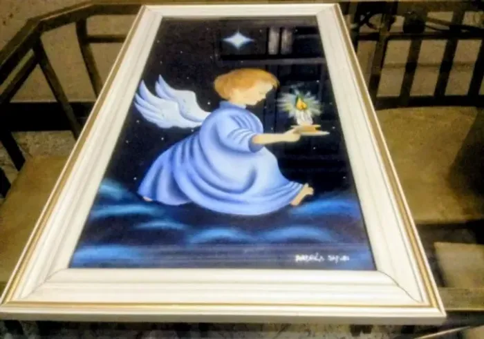 Quadro (Anjo) Óleo Sobre Tela. Moldura C/ Vidro
