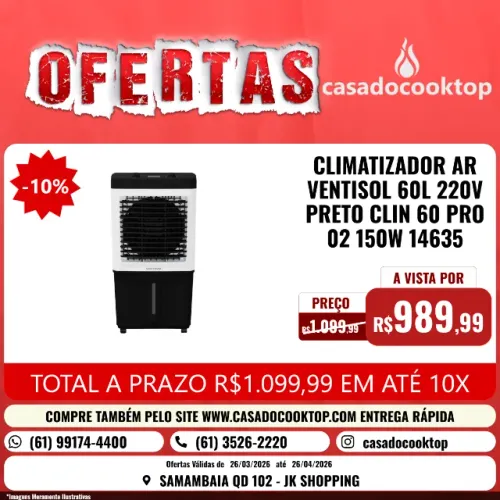 CLIMATIZADOR AR VENTISOL 60L 220V PRETO CLIN60PRO-02 150W 14635