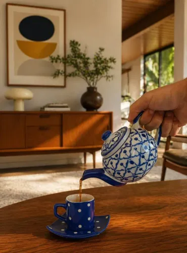 Chaleira Vintage Cerâmica Chinesa Azul E Branco Bule 500ml