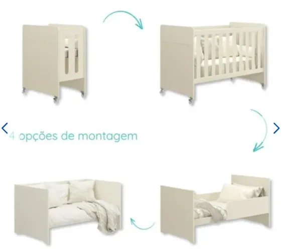 Berço 4 em 1 + cômoda 4 gavetas e uma porta de sapateira. Cor: Areia