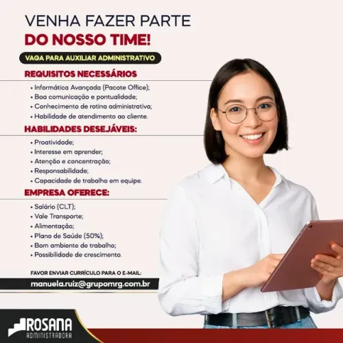 VAGA PARA ASSISTENTE ADMINISTRATIVO