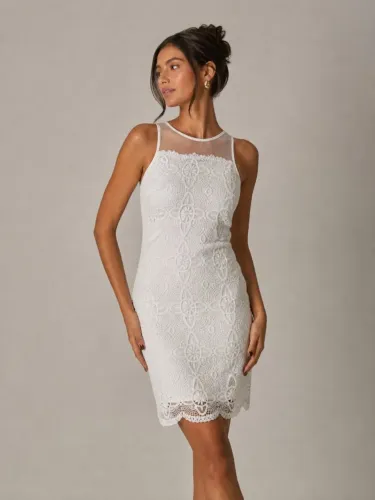 Vestido Branco Hering Renda Floral Guipir Tule Sem Mangas Feminino Elegante Delicado Casua