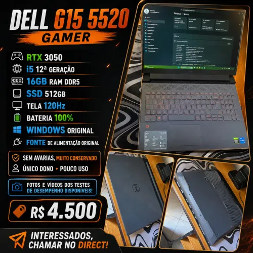 Notebook gamer DELL G15 16gb ram