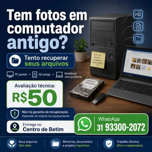 Tem fotos em computador antigo? Tento recuperar seus arquivos ? Betim