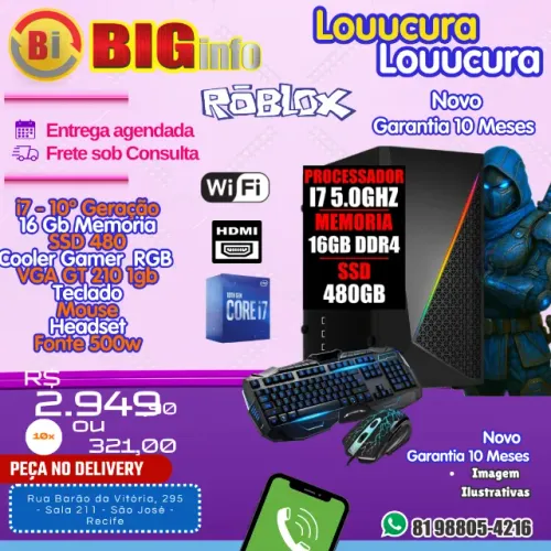 Computador I7 10 Geração 5.1Ghz / 16gb Ram Ddr4 / Ssd 480Gb - Em ate 10x Fixas