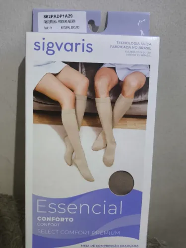 Meia de compressão graduada Sigvaris tamanho p1 panturrilha ponteira aberta 20-30 mmHg