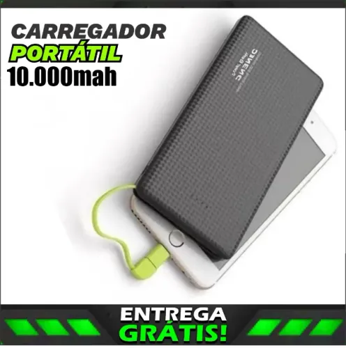 Carregador Portátil Power Bank 10.000mah com Adaptador Typo-C USB/Mini usb