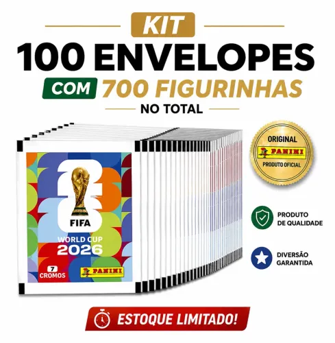 Kit 100 Envelopes figurinhas da copa do mundo 2026 (700 figurinhas no Total)